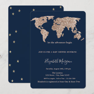 Carte du monde pailletée étoiles Baby Shower