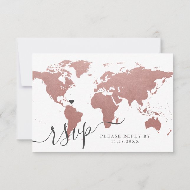 Carte du Monde Rose Gold Thème de Voyage (Devant)