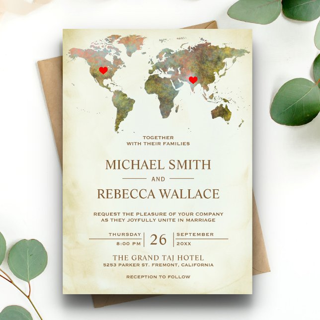 Carte du monde rustique vintage pour mariage avec  (Créateur téléchargé)