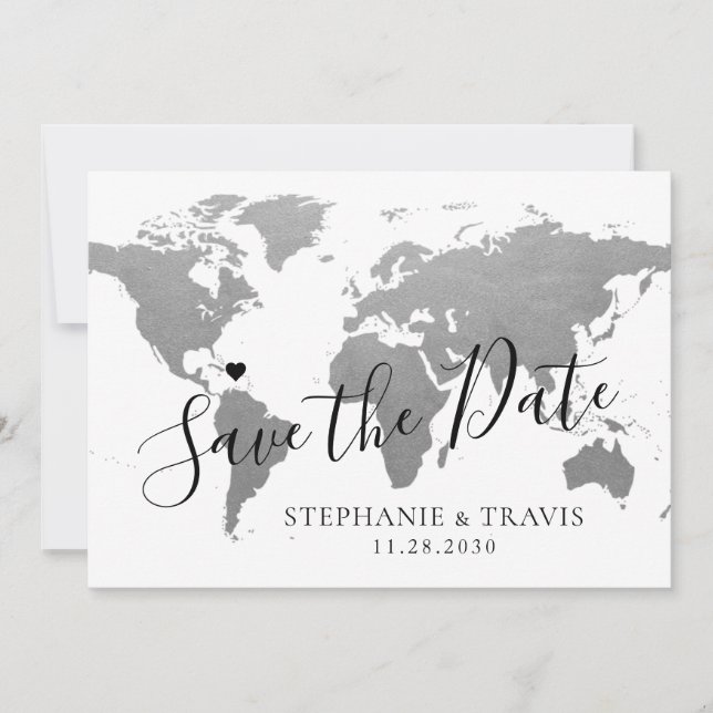 Carte du monde Silver Grey Destination Mariage pho (Devant)