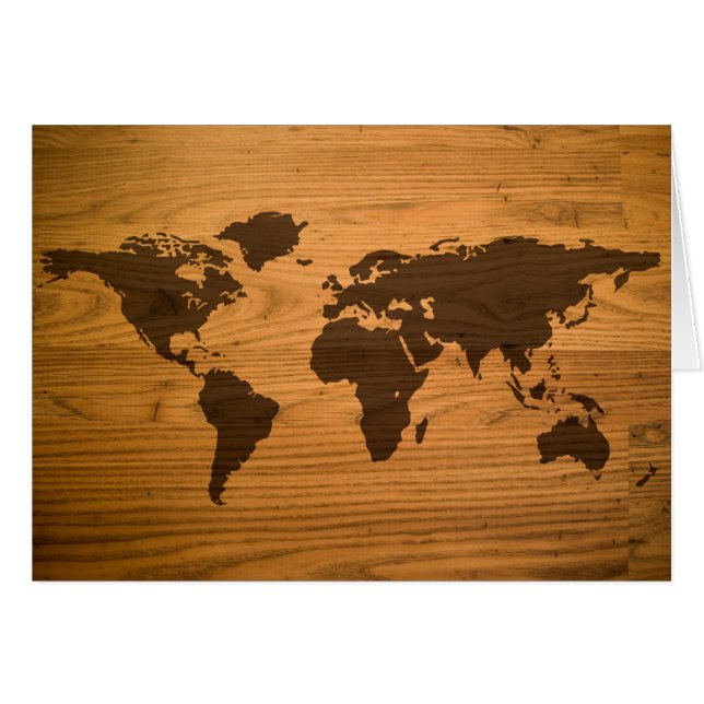 Carte du monde sur le grain en bois (Devant horizontal)