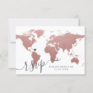 Carte du Monde Thème de Voyage Rose Gold Rose