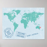 Carte du monde Timbres de passeport Poster de sign
