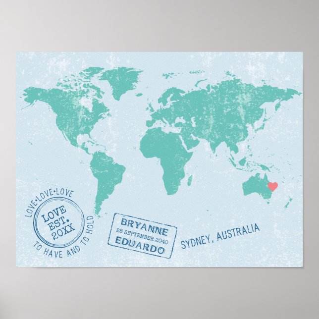 Carte du monde Timbres de passeport Poster de sign (Devant)