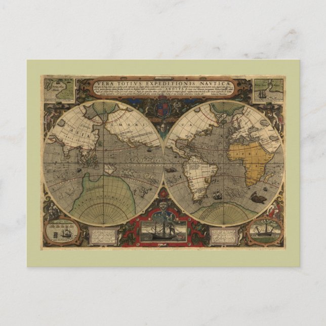 Carte du monde Vintage 1595 par Jodocus Hondius (Devant)