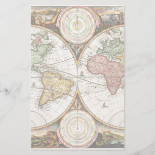 Carte du monde vintage Deux hémisphères Art antiqu