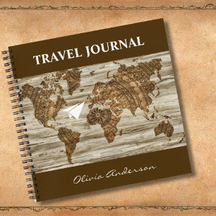 Carte du Monde Vintage, Journal de Voyage, Sur Mes