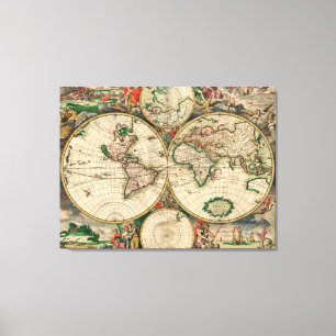 Carte du monde vintage sur toile 1689