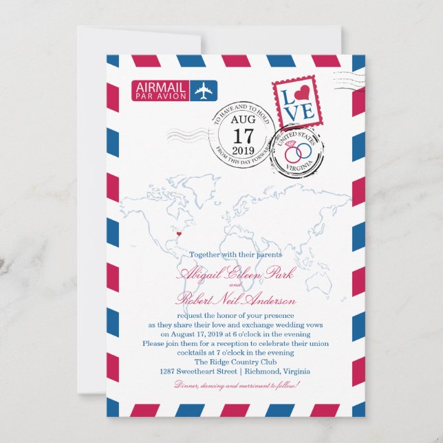 Carte du monde Virginia USA Airmail | Mariage (Devant)