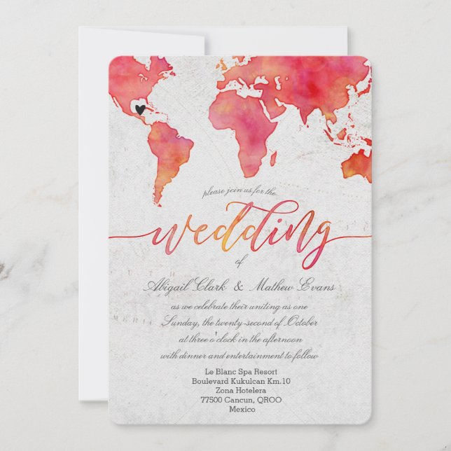 Carte du monde Watercolor Destination Wedding Invi (Devant)