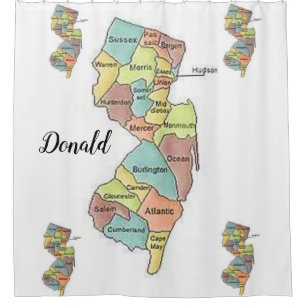 Carte du New Jersey comtés rideau de douche blanc