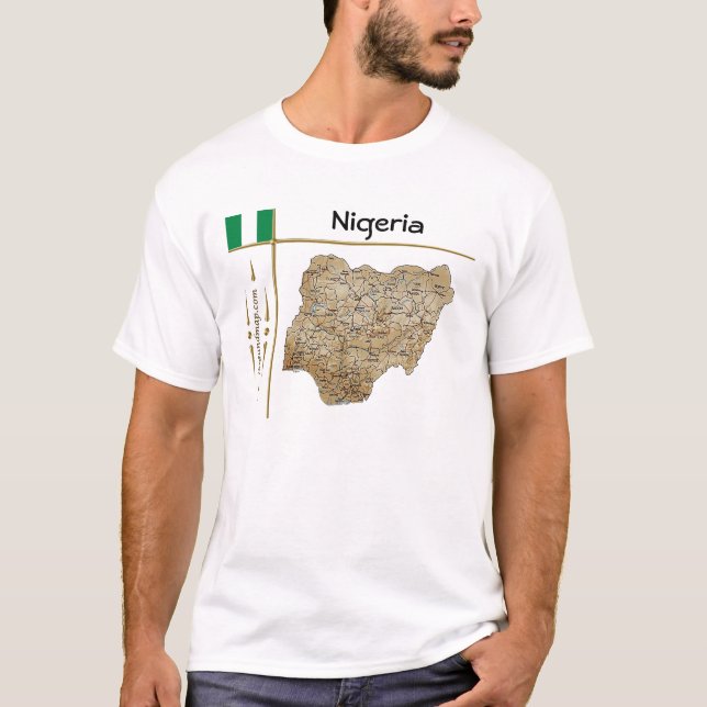 Carte du Nigeria + Drapeau + Titre T-shirt (Devant)