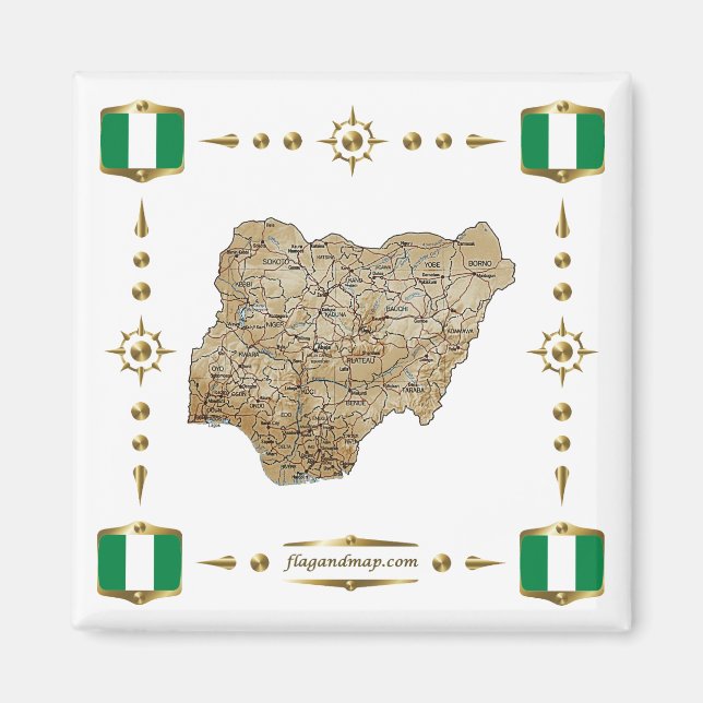 Carte du Nigeria + Magnet des drapeaux (Devant)