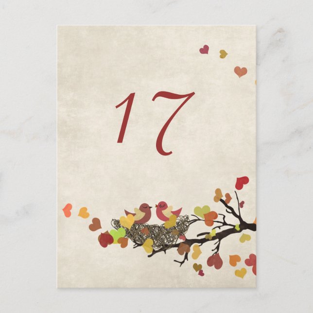 Carte du numéro de table du Mariage Love Nest (Devant)