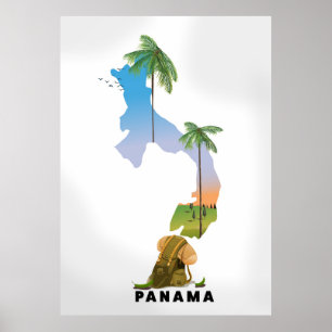 Carte du Panama Impression d'affiche illustrée de 