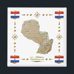 Carte du Paraguay   Magnet des drapeaux<br><div class="desc">Cette conception comprend une carte paraguayenne à l'intérieur d'une frontière avec le drapeau national. Le design fonctionne le mieux sur les magnets carrés. Vous pouvez ajouter votre propre texte/graphique à l'aide de la fonction "Customiser !". © 2010 FlagAndMap. Carte dérivée des images à l'adresse suivante : http://www.lib.utexas.edu/maps/</div>