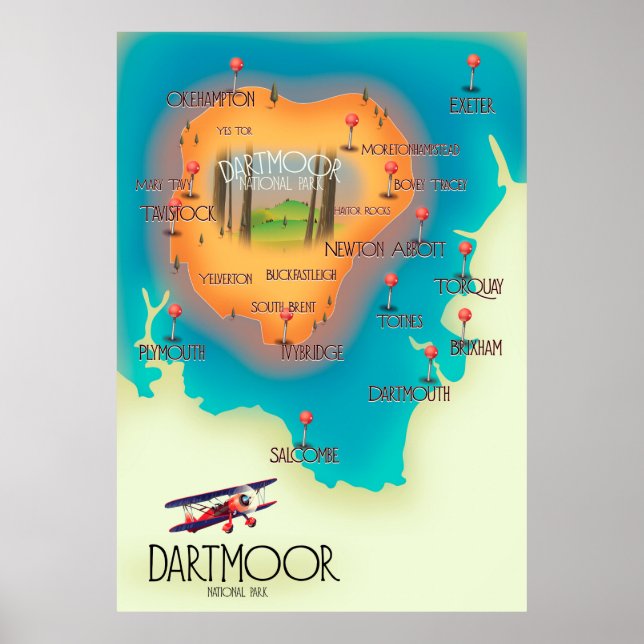 Carte du parc national de Dartmoor Affiche de voya (Devant)