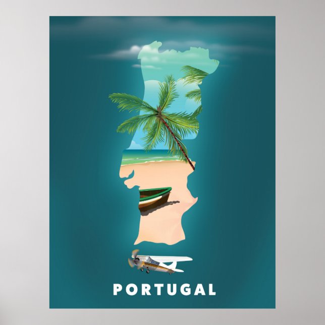 Carte du Portugal imprimé affiche de voyage. (Devant)