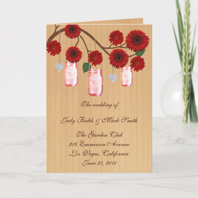 Carte du programme Country Rustic Red Mason Jars (Devant)