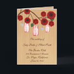 Carte du programme Country Rustic Red Mason Jars<br><div class="desc">Lorsque vous et votre future épouse commencez votre marche dans l'allée, assurez-vous que vos amis et votre famille sont prêts à célébrer chaque étape de votre voyage avec ces élégants programmes de mariage pliés. Cette belle carte programme est prête à être personnalisée. Personnalisez la carte en changeant le texte dans...</div>