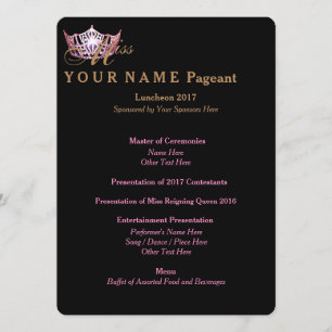 Carte du programme de déjeuner Miss America Pink C