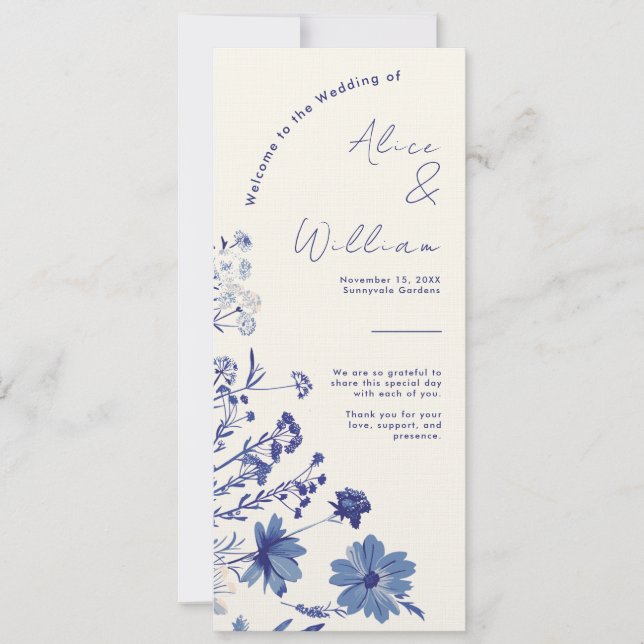 Carte du programme de mariage bleu Indigo (Devant)