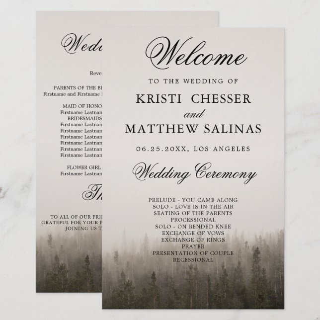 Carte du programme de mariage de paysages humides  (Devant / Derrière)