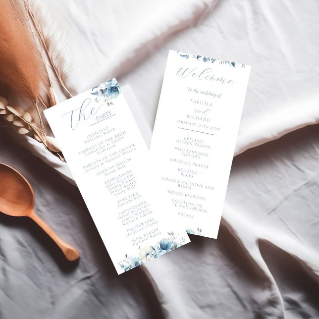 Carte du programme de mariage floral Dusty Blue Bl (Créateur téléchargé)