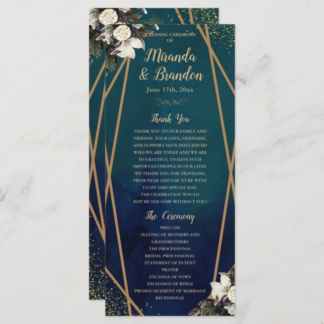 Carte du programme de mariage romantique Floral Go (Devant / Derrière)
