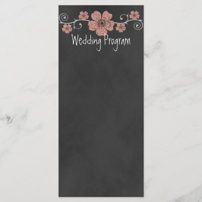 Carte du programme de mariage Rose de Chalkboard W (Devant)