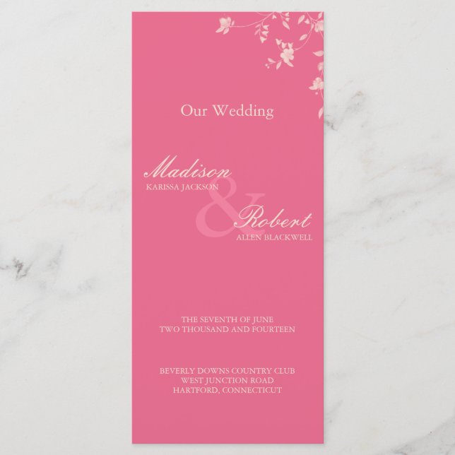 Carte du programme de mariage Silver Peony Honeysu (Devant)