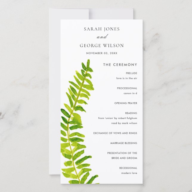 Carte du programme de mariage Vibrant Green Fern F (Devant)