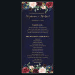 Carte du programme Floral Rustic Boho de la Marine<br><div class="desc">Carte du programme de mariage de la marine rouge bordeaux florale rustique de la marine. Parfait pour un mariage de automne. Le design comprend un bouquet époustouflant de bordeaux / Marsala, pêche, fleurs marines / roses avec feuilles assortis. S'il vous plaît trouver d'autres modèles et variantes dans mon magasin "blissweddingpaperie"....</div>