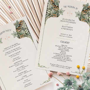 Carte du programme Mariage Art Nouveau vintage