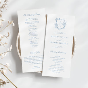 Carte du programme Monogram Crest Dusty Blue Weddi