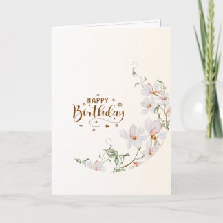 Carte Du Rose Floral Wreath Folded Happy Birthday Card