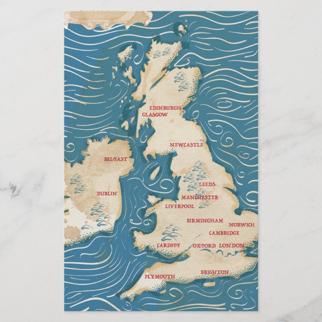 Carte du Royaume-Uni Affiche Vintage (Devant)