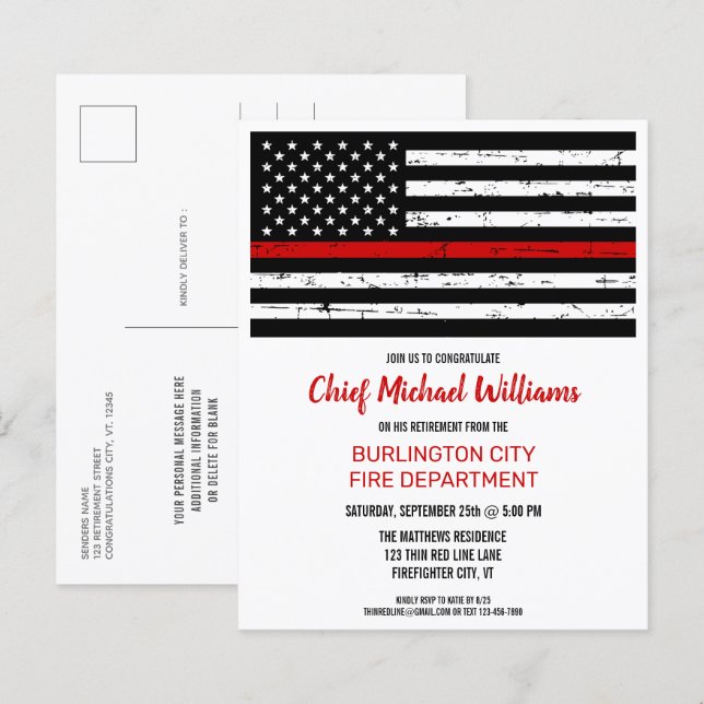 Carte du service des incendies de retraite de pomp (Devant / Derrière)