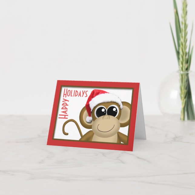 Carte du Singe du Père Noël "Joyeuses fêtes" (Devant)