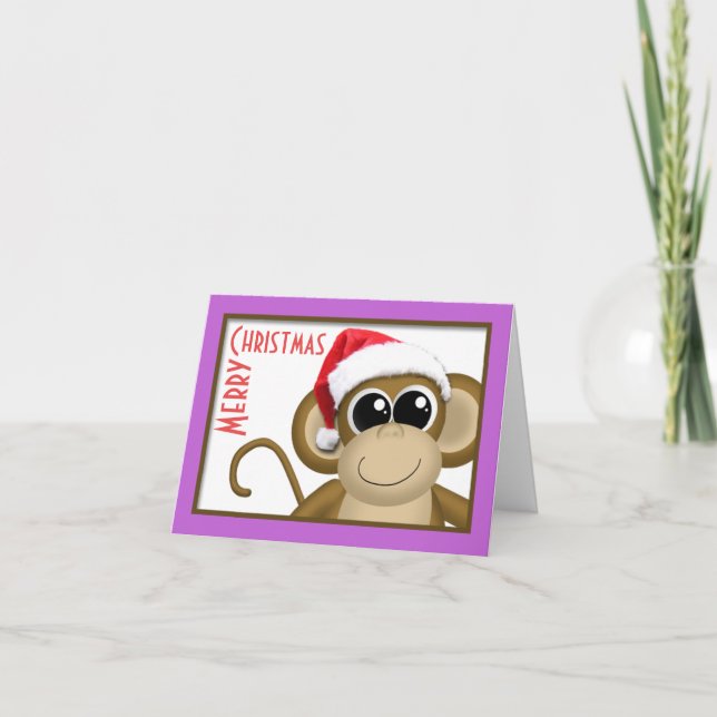 Carte du Singe du Père Noël "Joyeux Noël" (Devant)