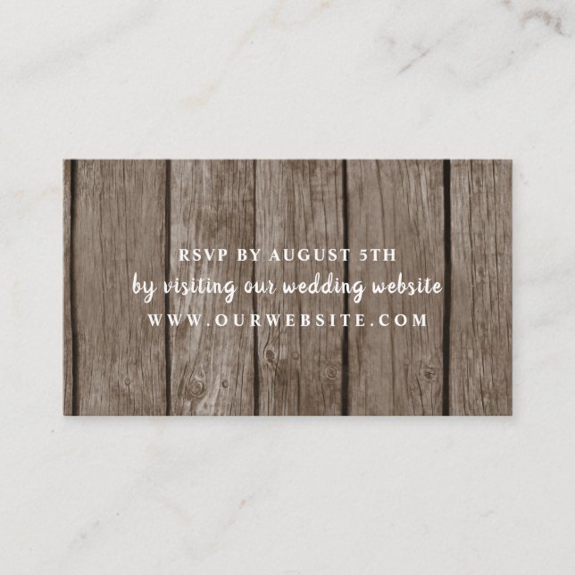 Carte du site web rsvp de mariage rustique en bois (Devant)