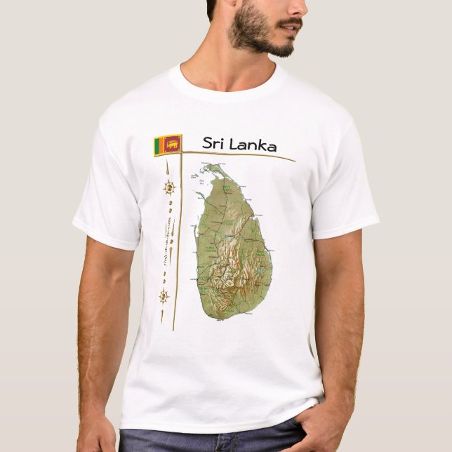 Carte du Sri Lanka + Drapeau + Titre T-shirt (Devant)