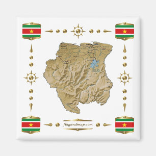 Carte du Suriname + Magnet des drapeaux