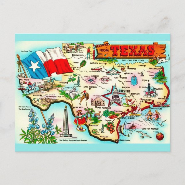 Carte du Texas Carte postale de voeux (Devant)