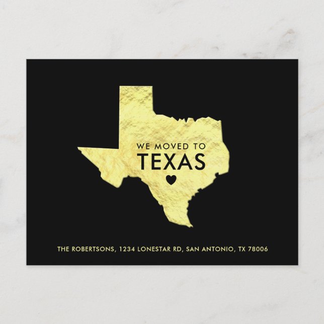 Carte du Texas en métal doré Nouvelle adresse noir (Devant)