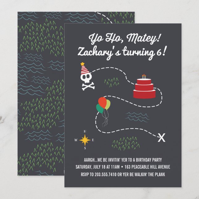 Carte du trésor Invitation d'anniversaire, carte d (Devant / Derrière)