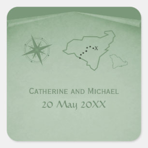 Carte du trésor Stickers de mariage, vert