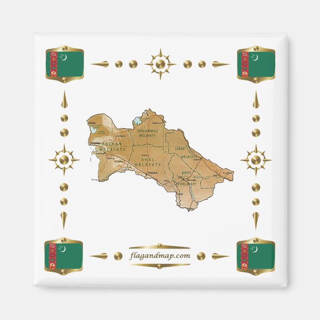 Carte du Turkménistan + Magnet des drapeaux (Devant)