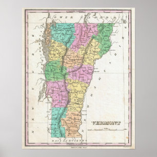 Carte du Vermont, Carte vintage, poster vintage