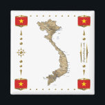 Carte du Vietnam   Magnet des drapeaux<br><div class="desc">Cette conception comprend une carte vietnamienne à l'intérieur d'une frontière avec le drapeau national. Le design fonctionne le mieux sur les magnets carrés. Vous pouvez ajouter votre propre texte/graphique à l'aide de la fonction "Customiser !". © 2010 FlagAndMap. Carte dérivée des images à l'adresse suivante : http://www.lib.utexas.edu/maps/</div>